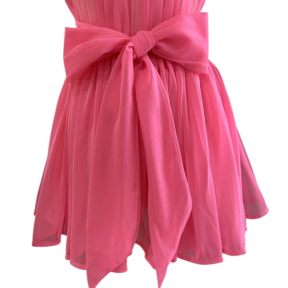 Vintage 50s Bubblegum Pink Nylon Chiffon Pearl Trim Babydoll Nightie Set Size M - Picture 10 of 16